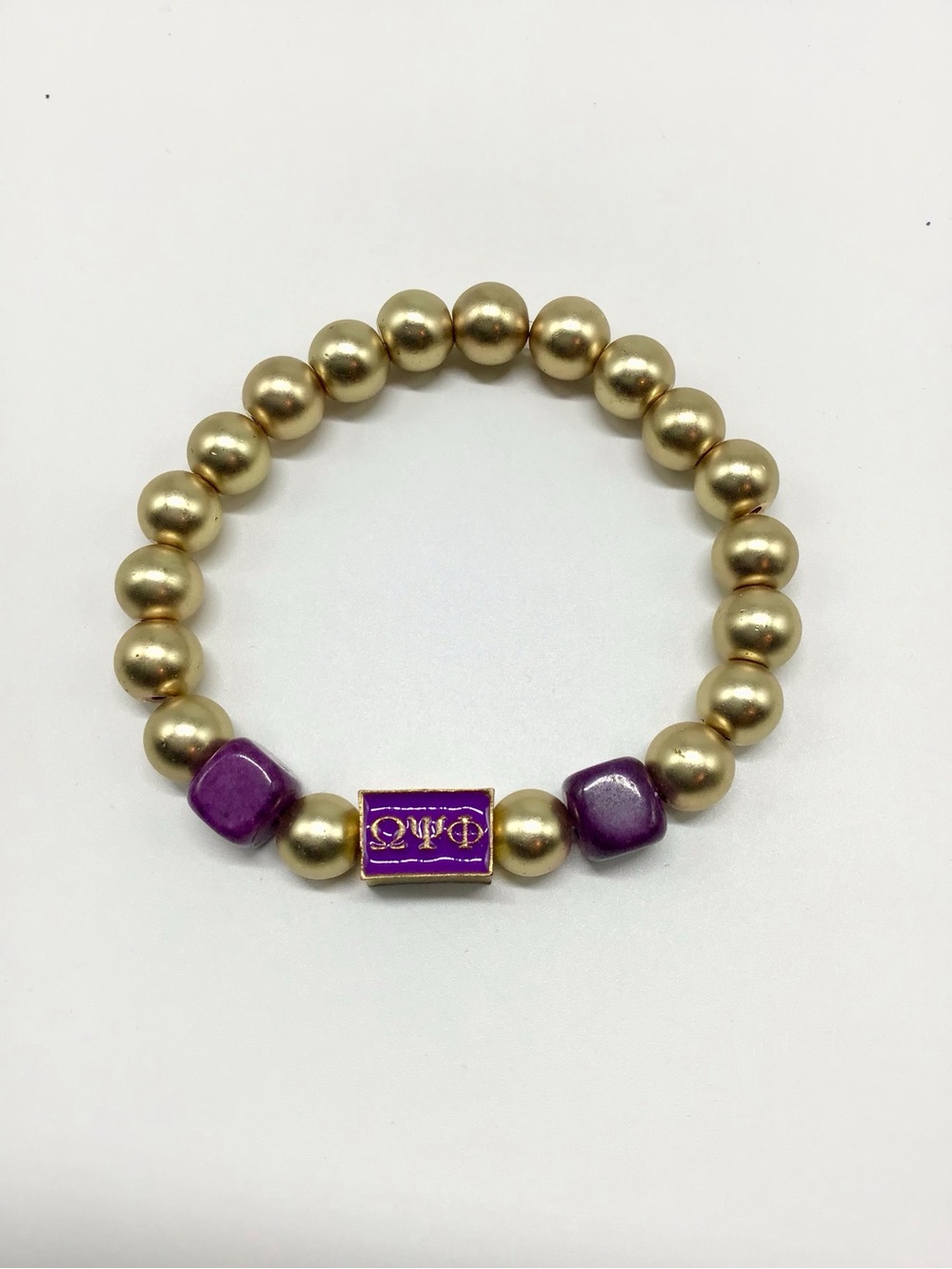Omega Psi Phi Gold and Purple Beaded Stretch Bracelet
